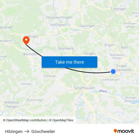 Hilzingen to Göschweiler map