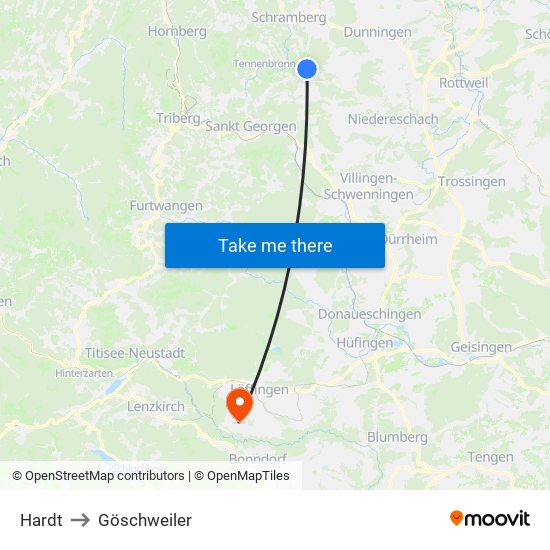 Hardt to Göschweiler map