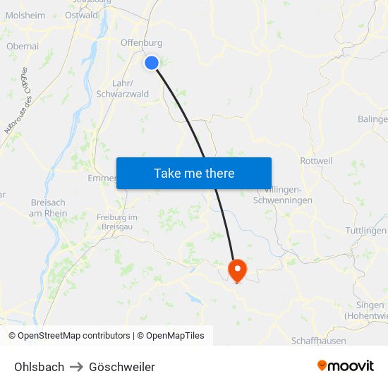 Ohlsbach to Göschweiler map