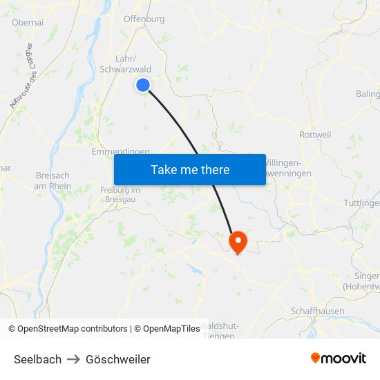 Seelbach to Göschweiler map