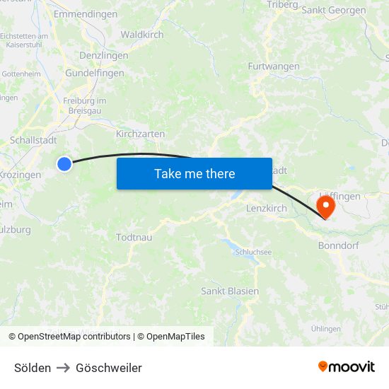 Sölden to Göschweiler map