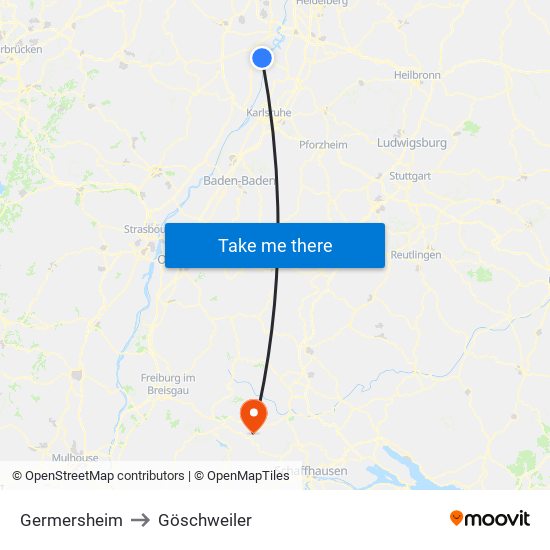 Germersheim to Göschweiler map