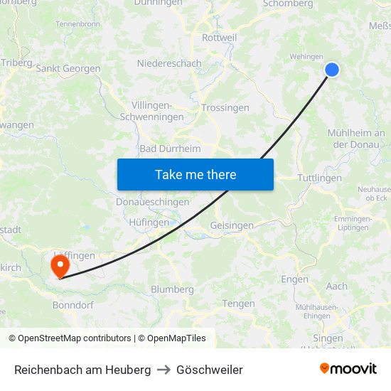 Reichenbach am Heuberg to Göschweiler map