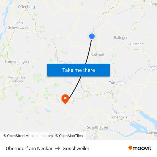 Oberndorf am Neckar to Göschweiler map