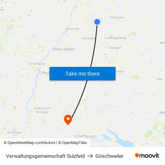 Verwaltungsgemeinschaft Sulzfeld to Göschweiler map