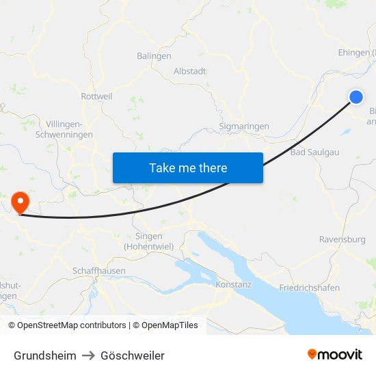 Grundsheim to Göschweiler map