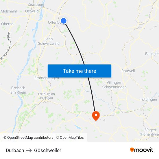 Durbach to Göschweiler map