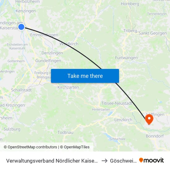 Verwaltungsverband Nördlicher Kaiserstuhl to Göschweiler map