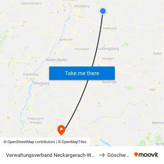 Verwaltungsverband Neckargerach-Waldbrunn to Göschweiler map