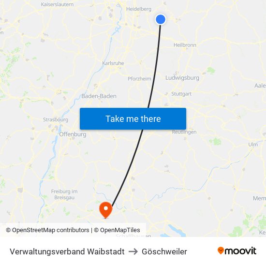 Verwaltungsverband Waibstadt to Göschweiler map