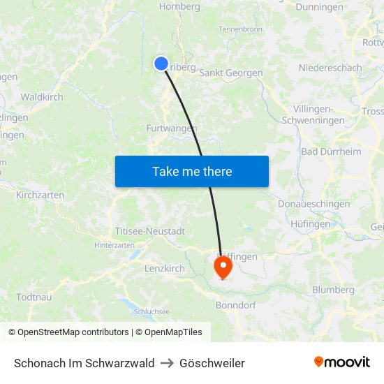 Schonach Im Schwarzwald to Göschweiler map