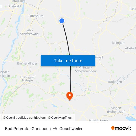 Bad Peterstal-Griesbach to Göschweiler map