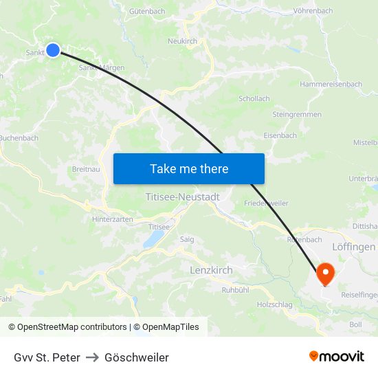 Gvv St. Peter to Göschweiler map