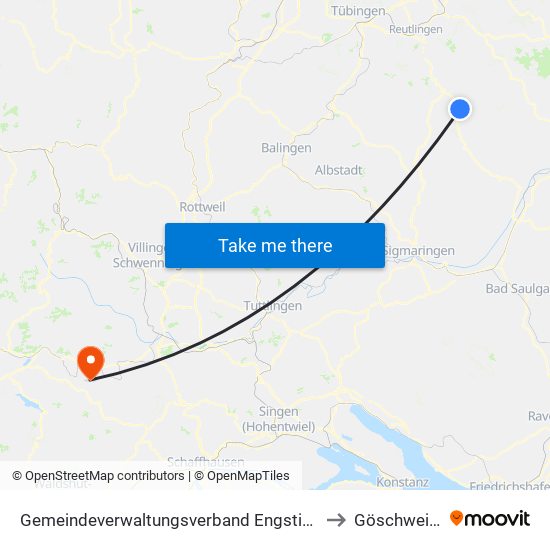 Gemeindeverwaltungsverband Engstingen to Göschweiler map