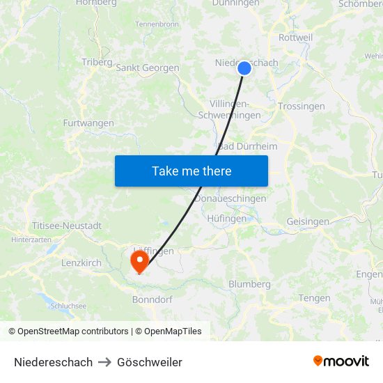 Niedereschach to Göschweiler map