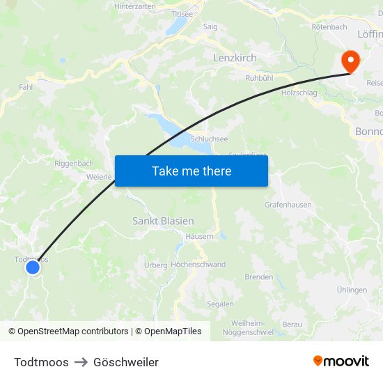 Todtmoos to Göschweiler map