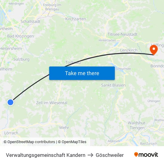 Verwaltungsgemeinschaft Kandern to Göschweiler map