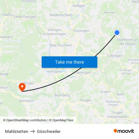 Mahlstetten to Göschweiler map