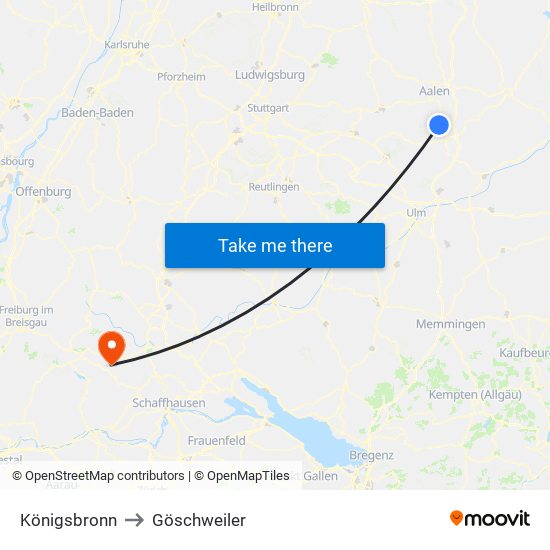 Königsbronn to Göschweiler map