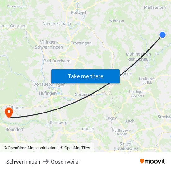 Schwenningen to Göschweiler map