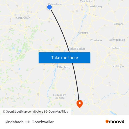 Kindsbach to Göschweiler map