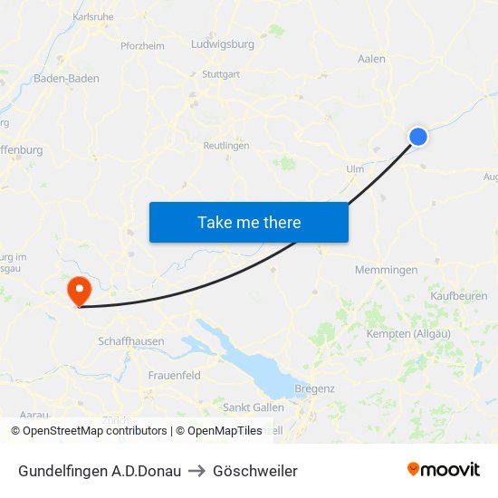 Gundelfingen A.D.Donau to Göschweiler map