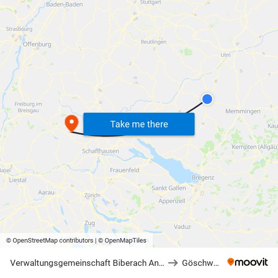 Verwaltungsgemeinschaft Biberach An Der Riß to Göschweiler map