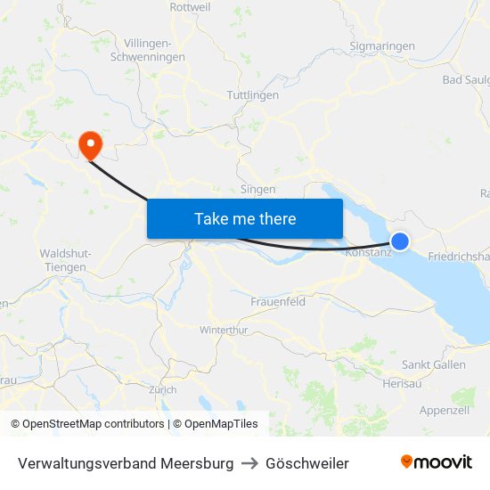 Verwaltungsverband Meersburg to Göschweiler map