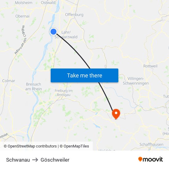 Schwanau to Göschweiler map