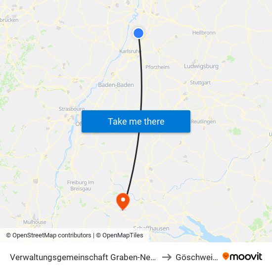 Verwaltungsgemeinschaft Graben-Neudorf to Göschweiler map