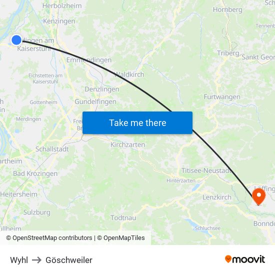 Wyhl to Göschweiler map