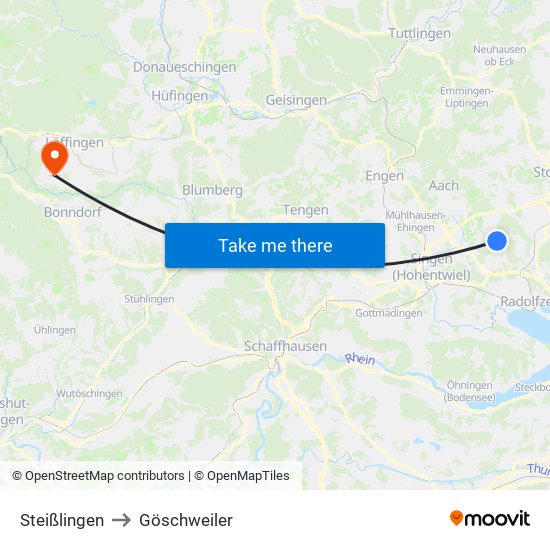 Steißlingen to Göschweiler map