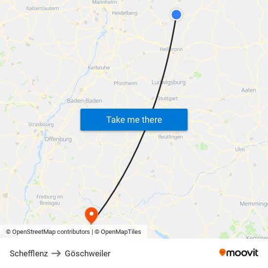 Schefflenz to Göschweiler map