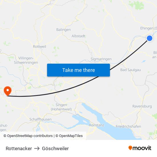 Rottenacker to Göschweiler map