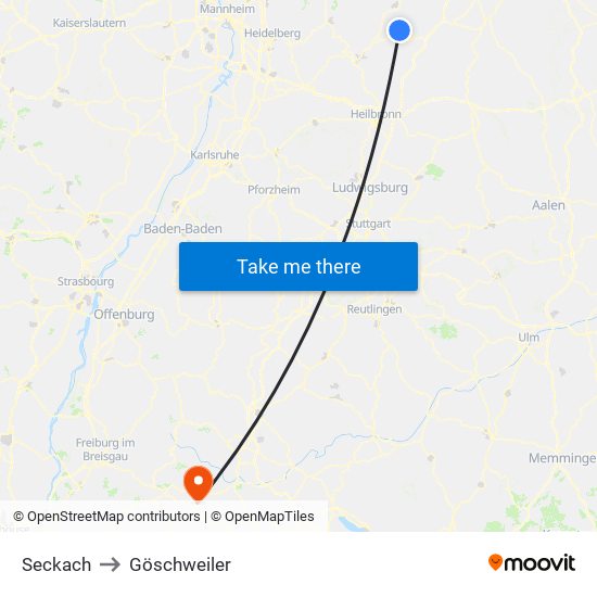 Seckach to Göschweiler map