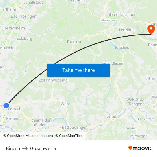 Binzen to Göschweiler map