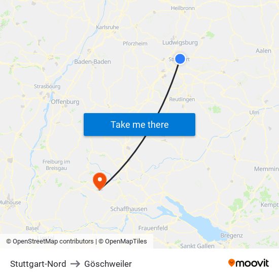 Stuttgart-Nord to Göschweiler map