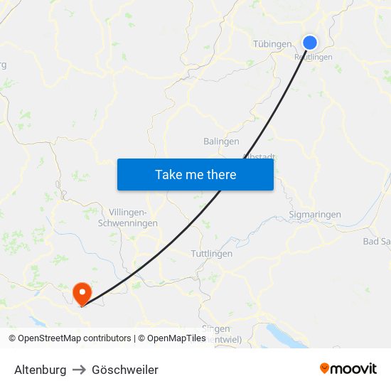 Altenburg to Göschweiler map