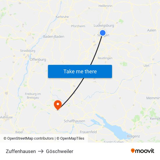 Zuffenhausen to Göschweiler map