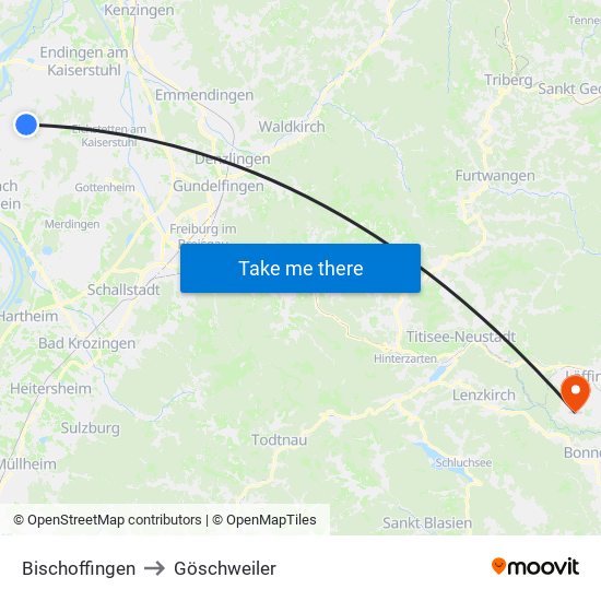 Bischoffingen to Göschweiler map