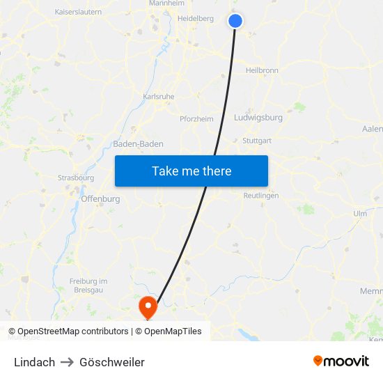 Lindach to Göschweiler map