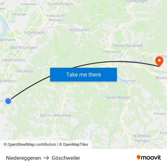Niedereggenen to Göschweiler map