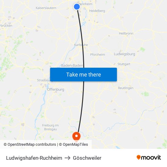 Ludwigshafen-Ruchheim to Göschweiler map
