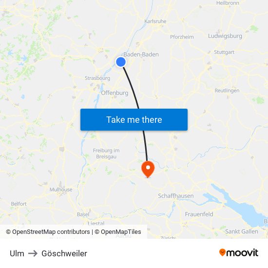 Ulm to Göschweiler map