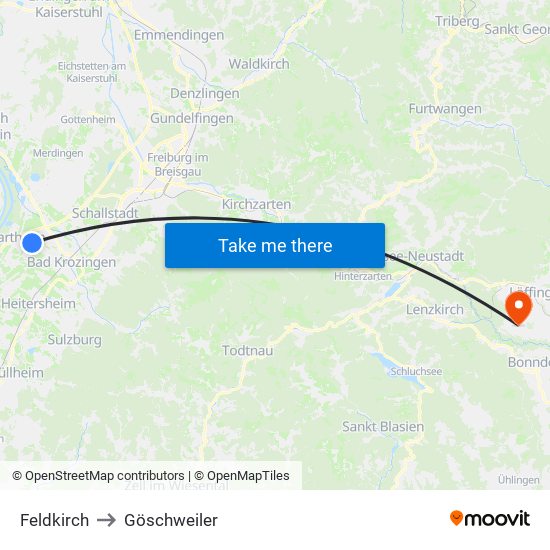 Feldkirch to Göschweiler map
