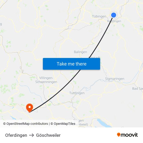 Oferdingen to Göschweiler map