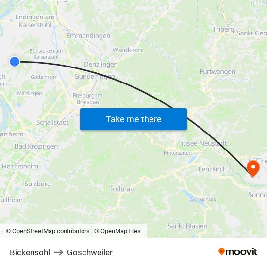 Bickensohl to Göschweiler map