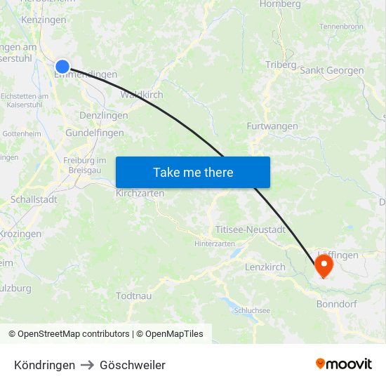 Köndringen to Göschweiler map