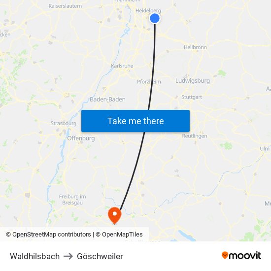 Waldhilsbach to Göschweiler map