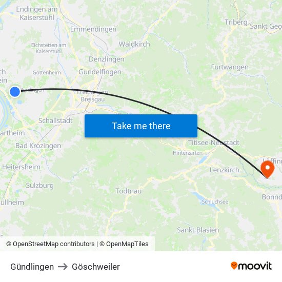 Gündlingen to Göschweiler map